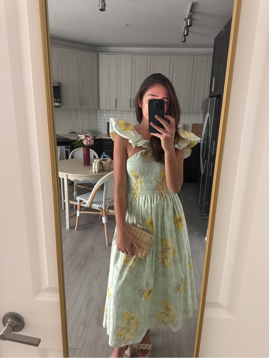 Rebecca Taylor Dresses & Skirts - Rebecca Taylor Mint Green Floral Midi Dress with Ruffle Straps